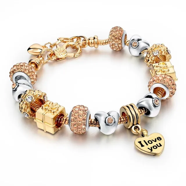 Luxury Crystal Heart/Charm Gold Bracelets For Women fashionable Jewelry