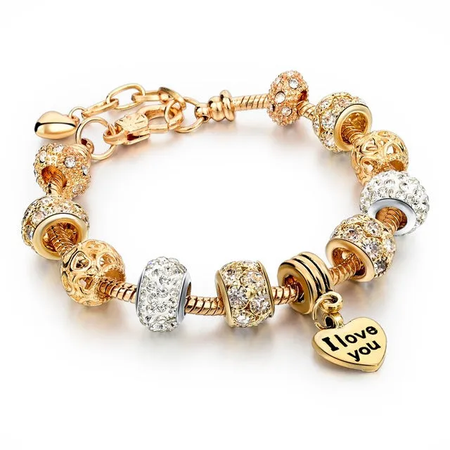 Luxury Crystal Heart/Charm Gold Bracelets For Women fashionable Jewelry