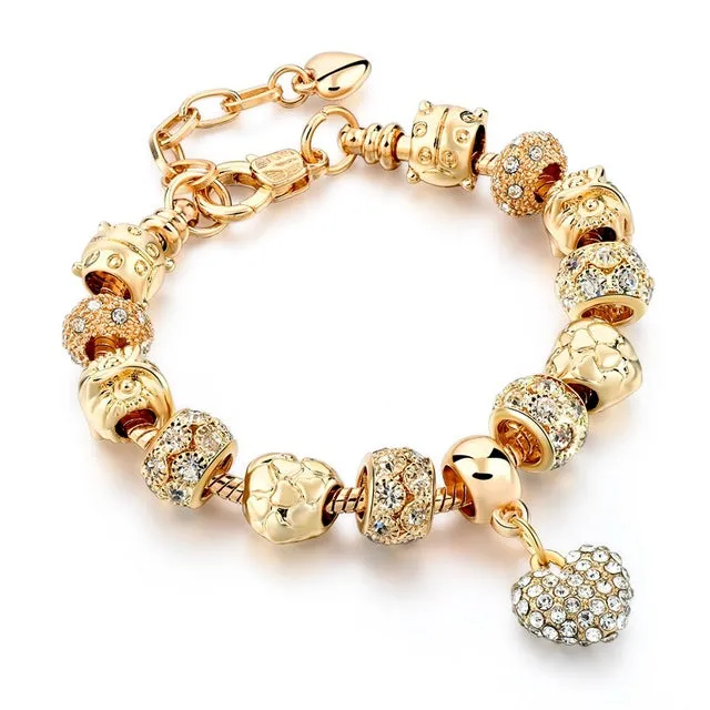 Luxury Crystal Heart/Charm Gold Bracelets For Women fashionable Jewelry