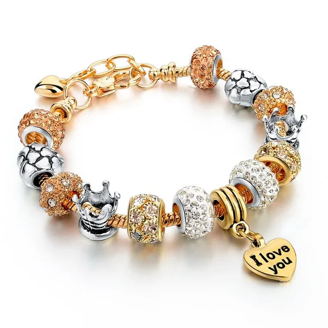 Luxury Crystal Heart/Charm Gold Bracelets For Women fashionable Jewelry