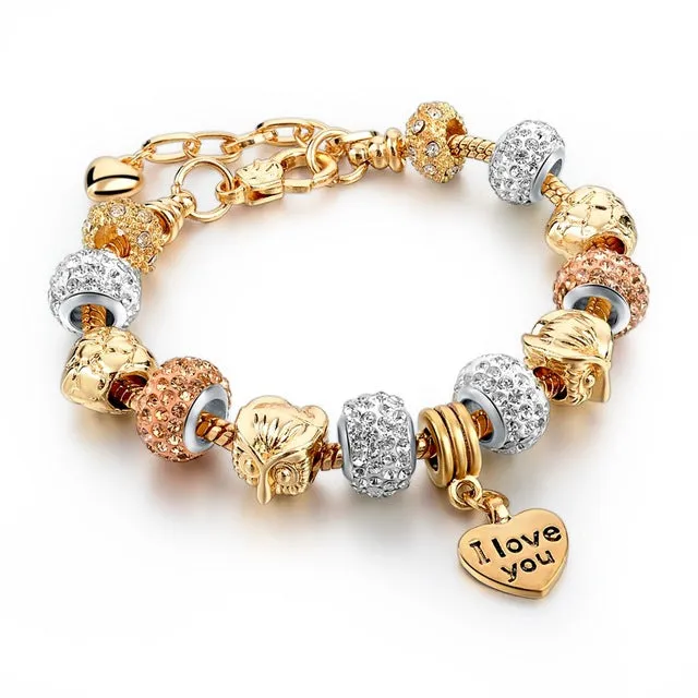 Luxury Crystal Heart/Charm Gold Bracelets For Women fashionable Jewelry