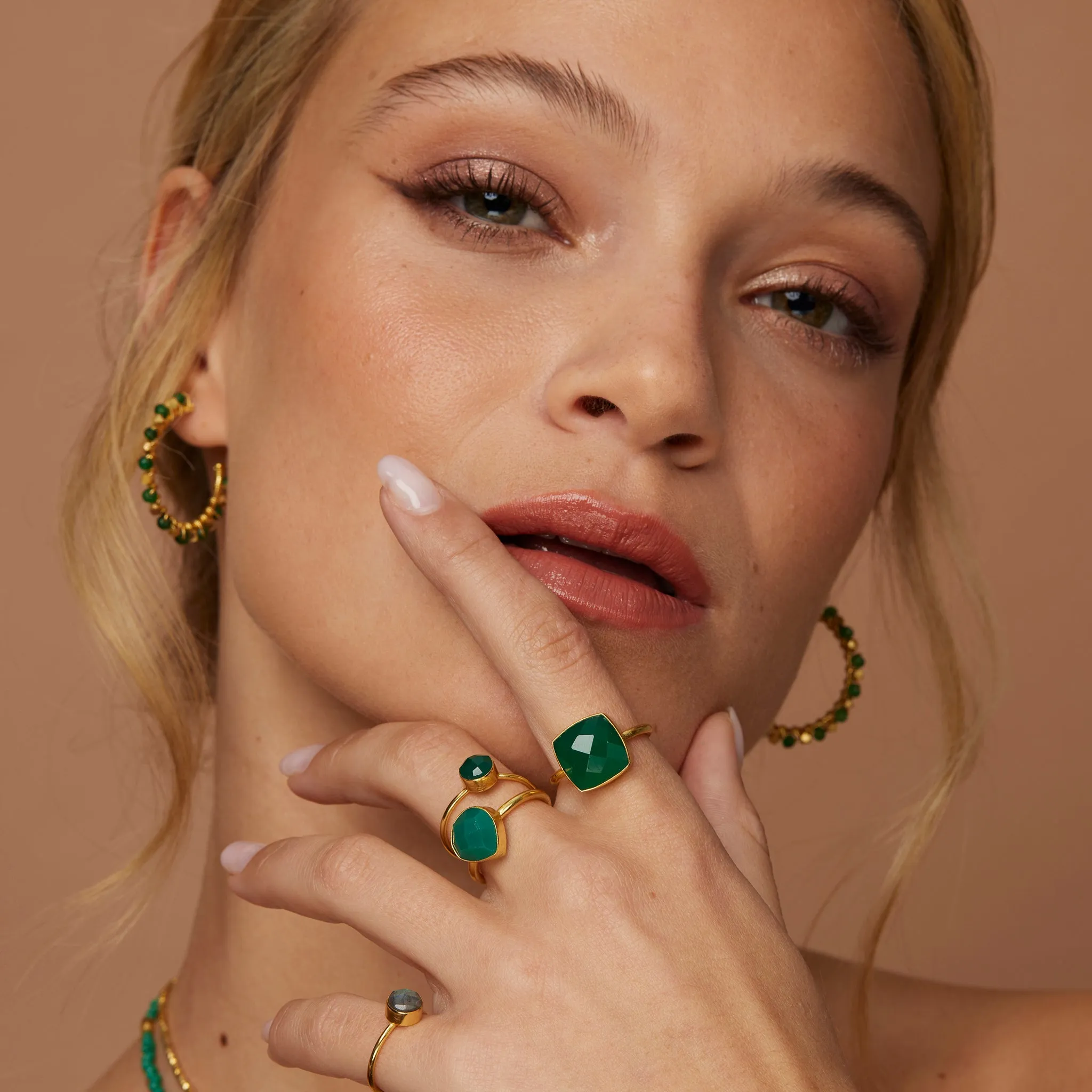 Mini Riva Green Agate Earrings