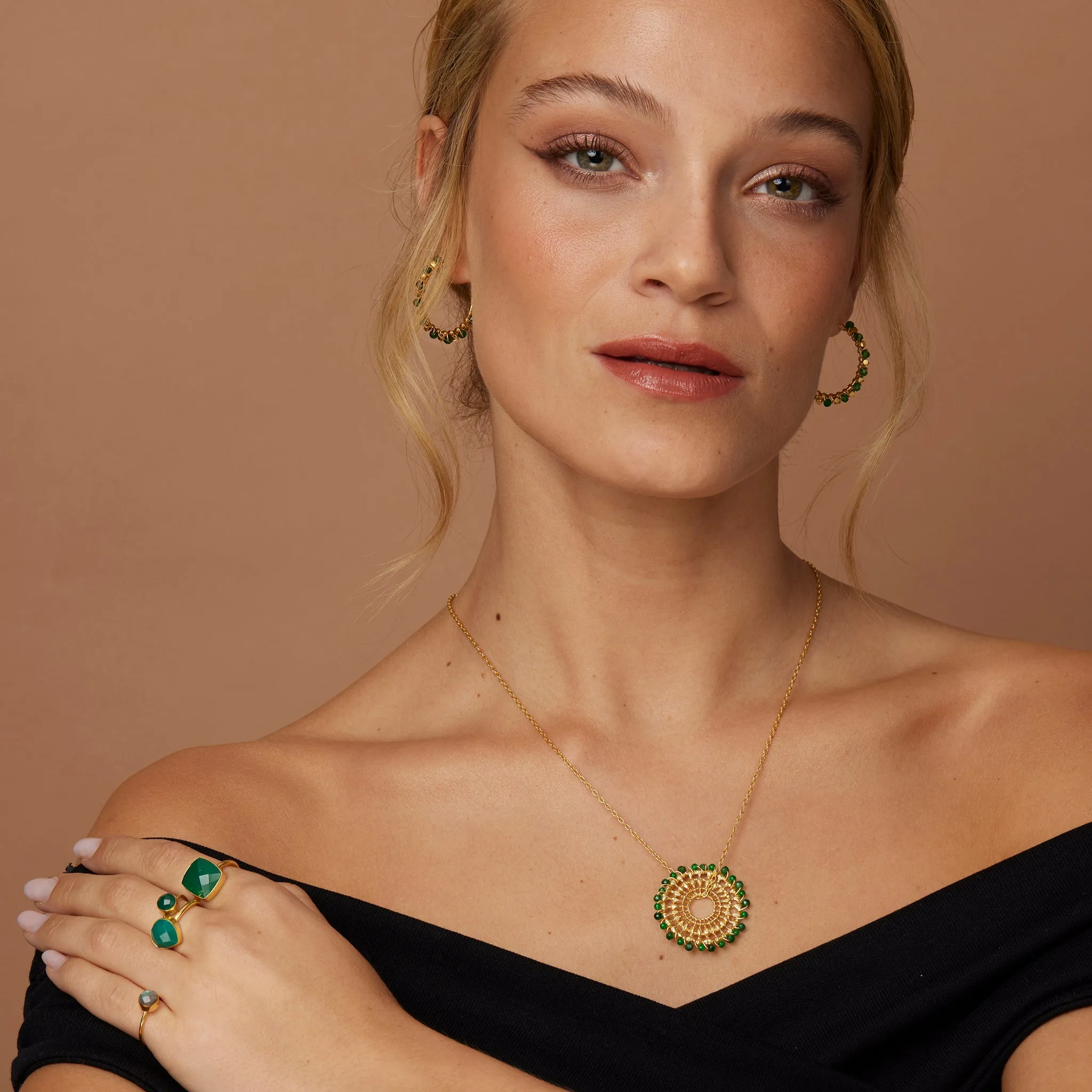 Mini Riva Green Agate Earrings