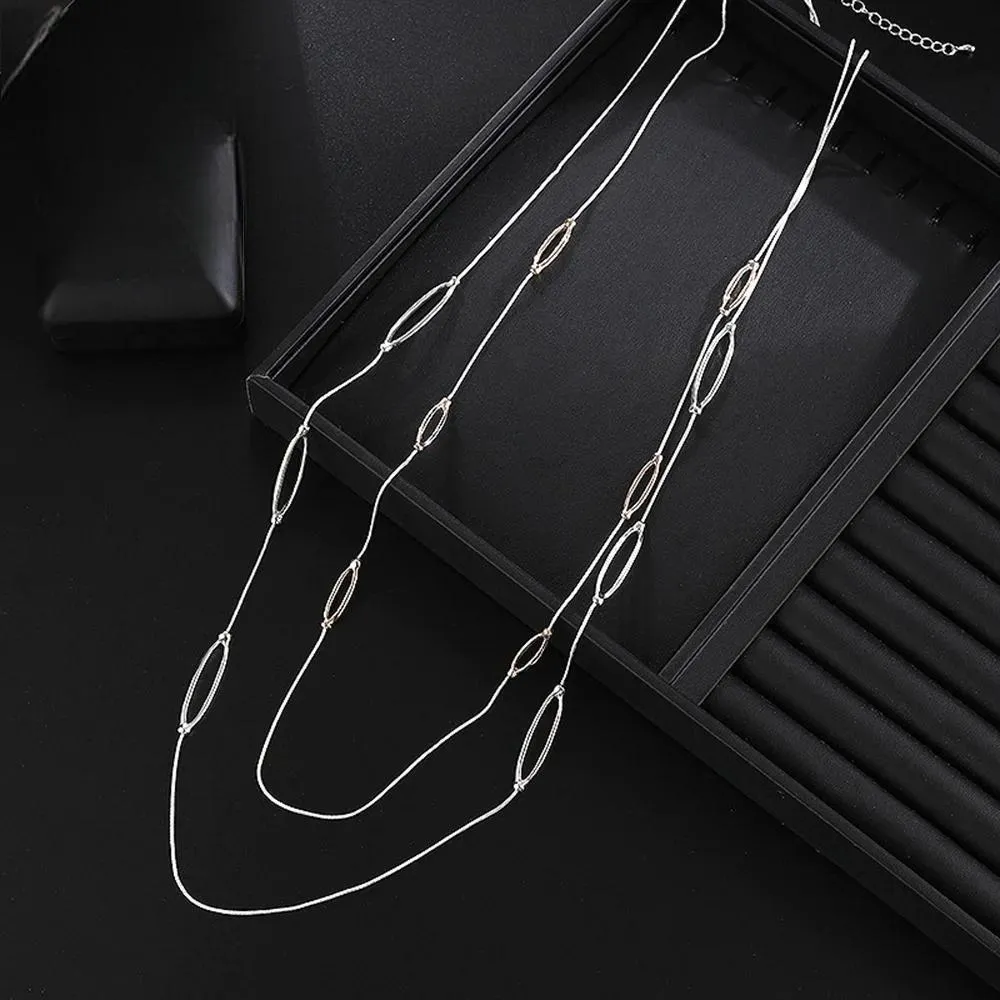 Minimalist Geometric Long Sweater Chain Pendant Necklace