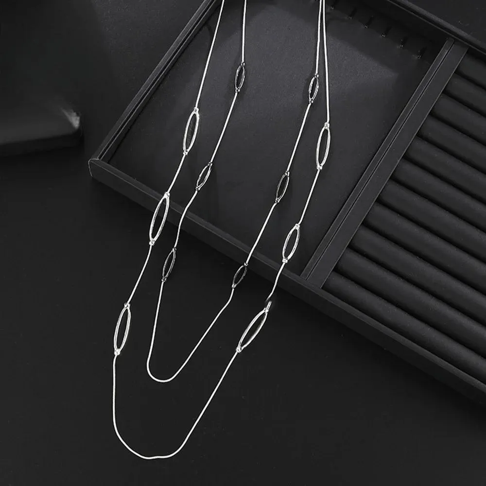 Minimalist Geometric Long Sweater Chain Pendant Necklace