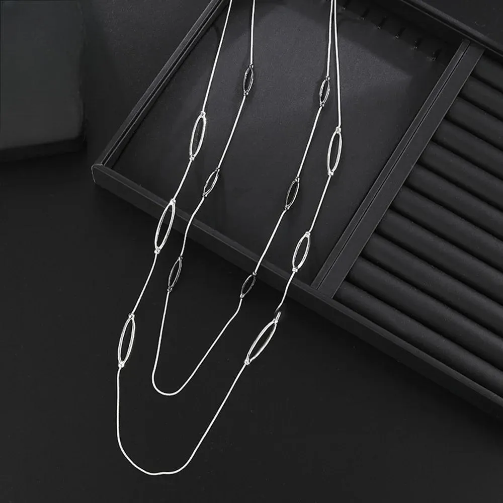 Minimalist Geometric Long Sweater Chain Pendant Necklace