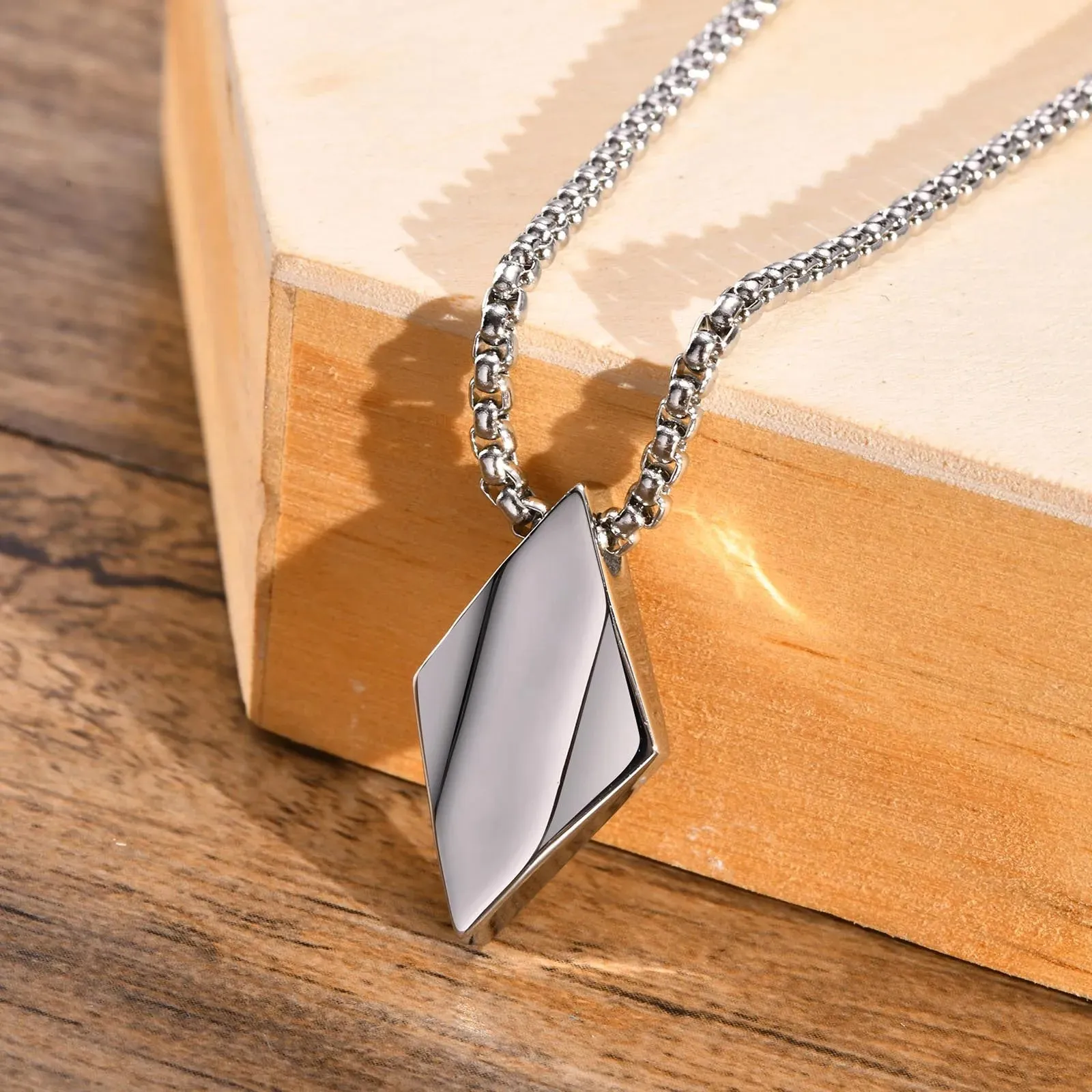 Minimalist Stainless Steel Geometric Rhombus Necklace for Men