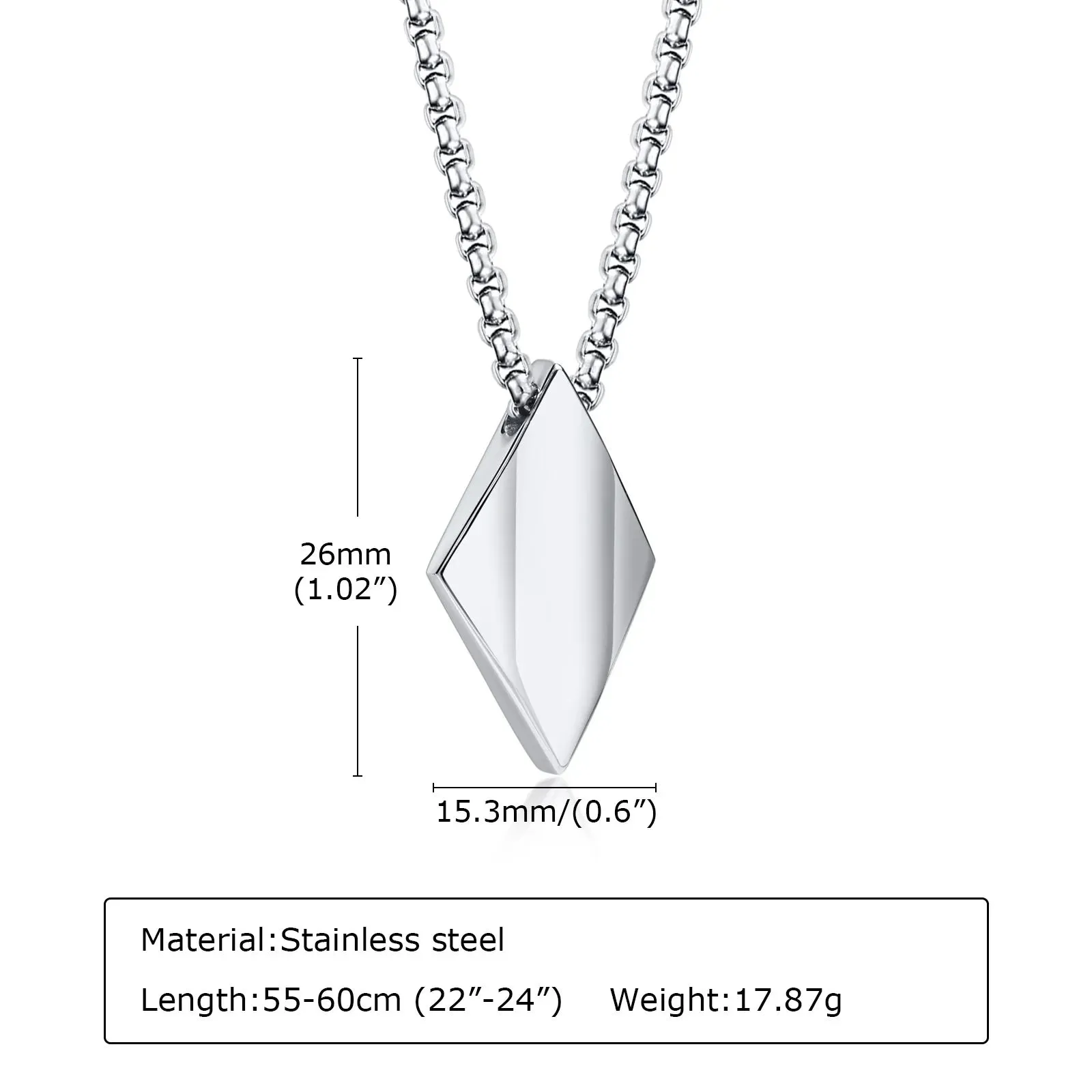 Minimalist Stainless Steel Geometric Rhombus Necklace for Men