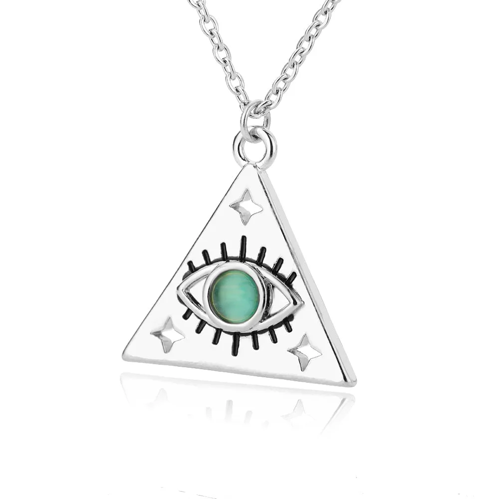 Minimalist Triangle Blue Opal Necklace Gold Color Stainless Steel Turkish Evil Eye Pendant