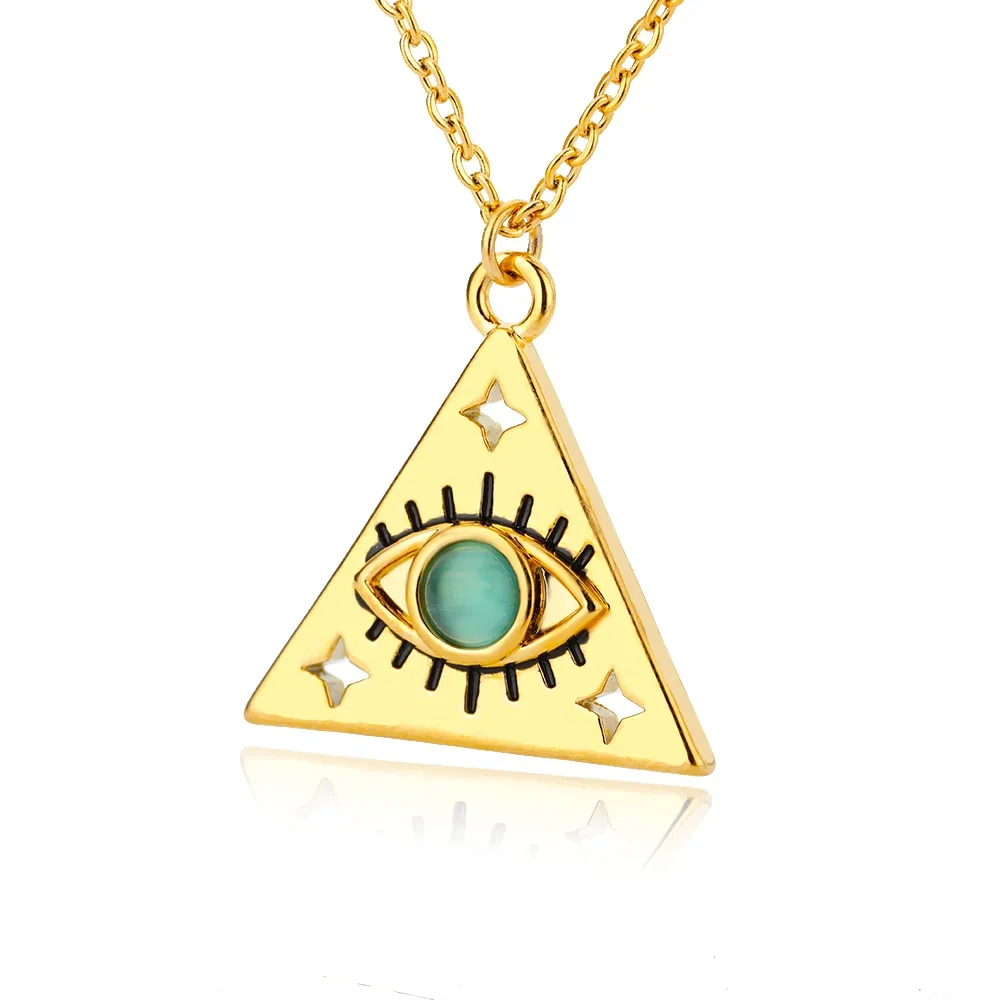 Minimalist Triangle Blue Opal Necklace Gold Color Stainless Steel Turkish Evil Eye Pendant
