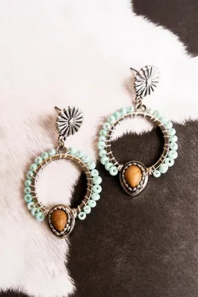 Mint and Brown Sea Cliff Beaded Hoop Earrings