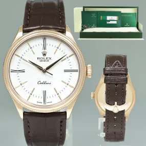 MINT PAPERS Rolex Cellini White Dial Rose Gold 39mm Leather 50505 Watch Box