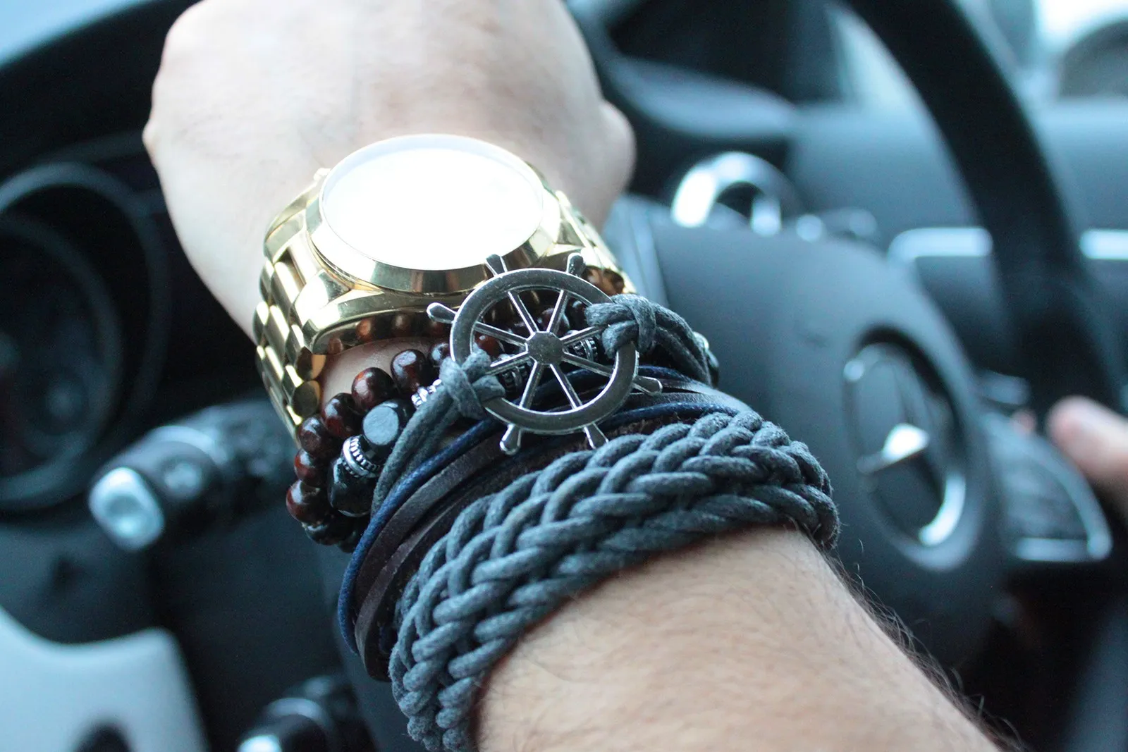 Moody & Blue Men's Bracelet Sets - Stylish Leather & Metal Charm Designs