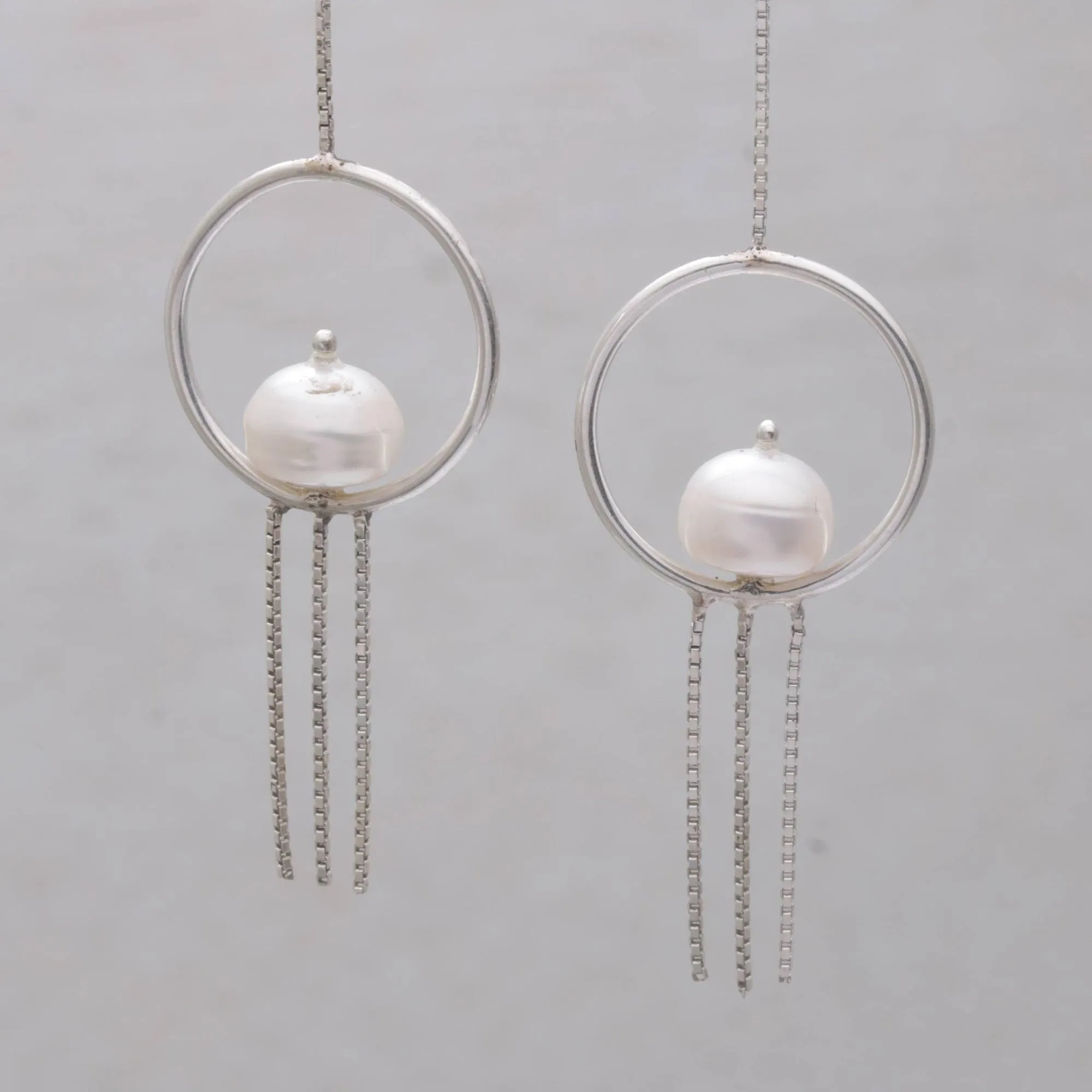 Moonlit Rain Pearl and Sterling Silver Threader Earrings from Bali