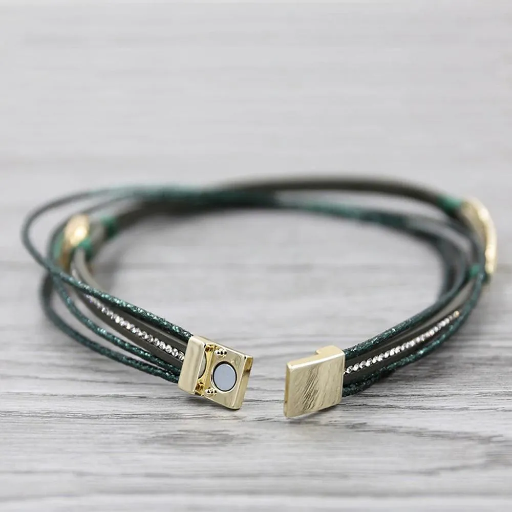 Multi-wrap Druzy Bracelets with Feather Leaf Charm