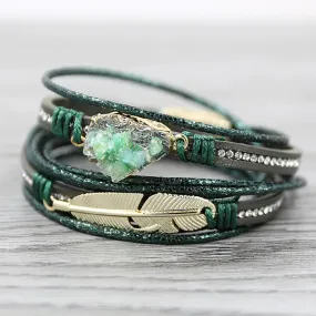 Multi-wrap Druzy Bracelets with Feather Leaf Charm