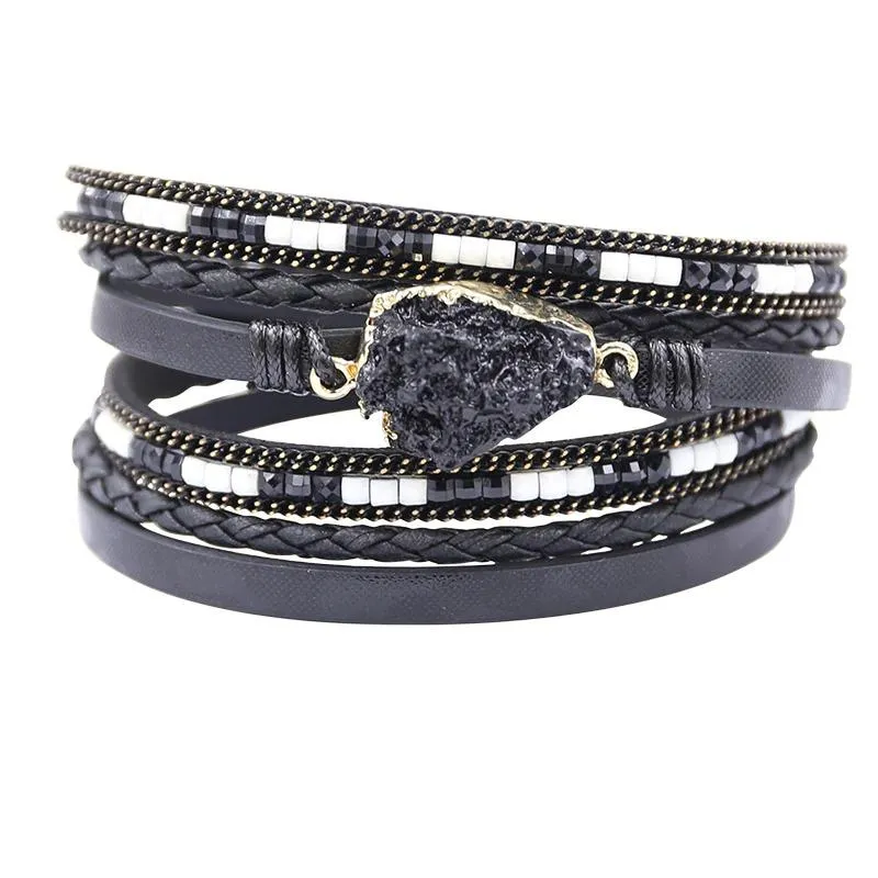 Multi-wrap Druzy Bracelets with Feather Leaf Charm