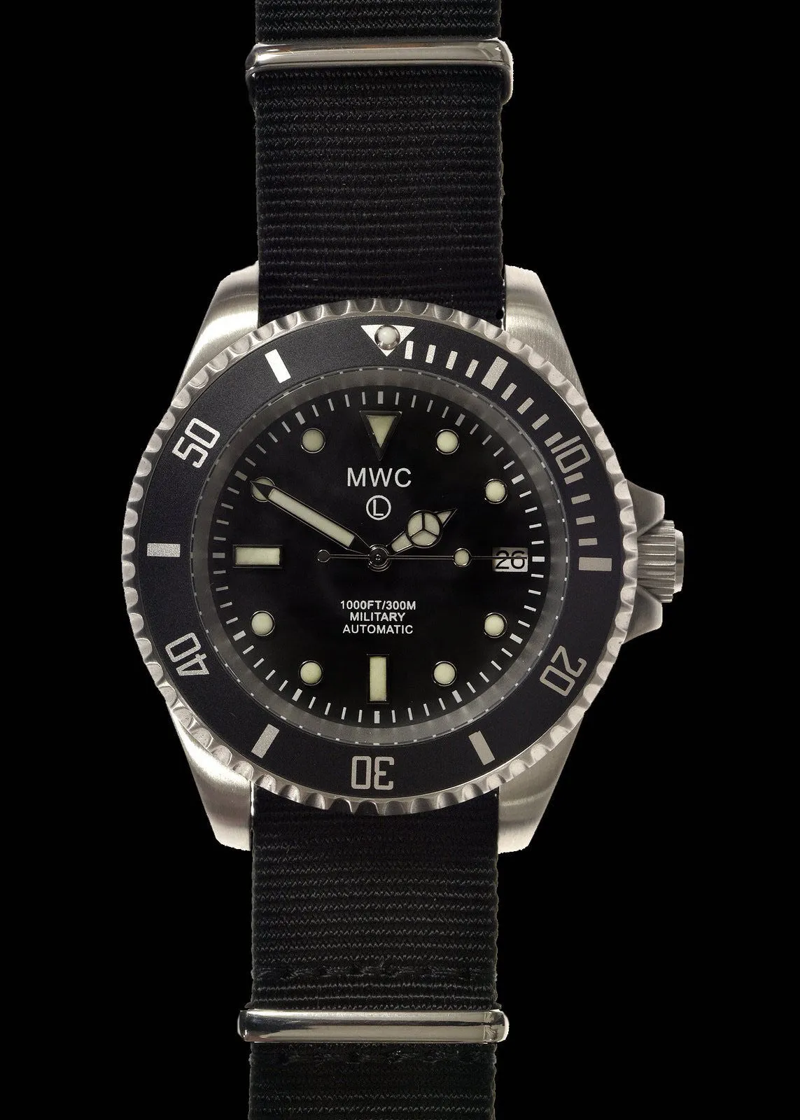 MWC 24 Jewel 300m Automatic Military Divers Watch with Sapphire Crystal and Ceramic Bezel on a NATO Webbing Strap