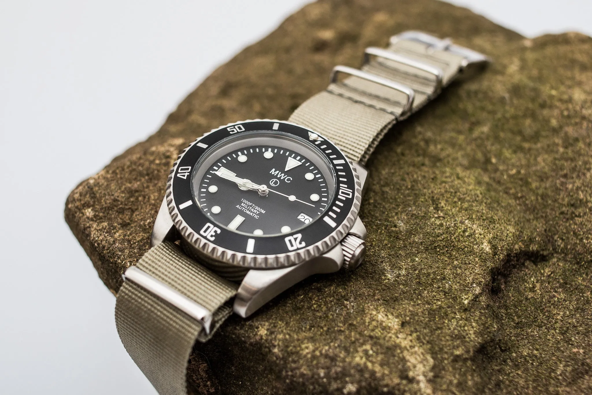 MWC 24 Jewel 300m Automatic Military Divers Watch with Sapphire Crystal and Ceramic Bezel on a NATO Webbing Strap
