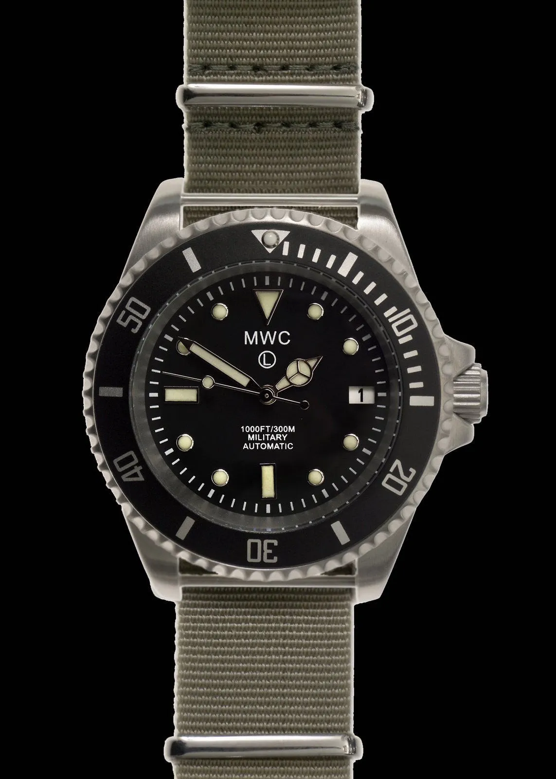MWC 24 Jewel 300m Automatic Military Divers Watch with Sapphire Crystal and Ceramic Bezel on a NATO Webbing Strap