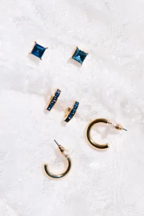 Navy Huggie Earring Set