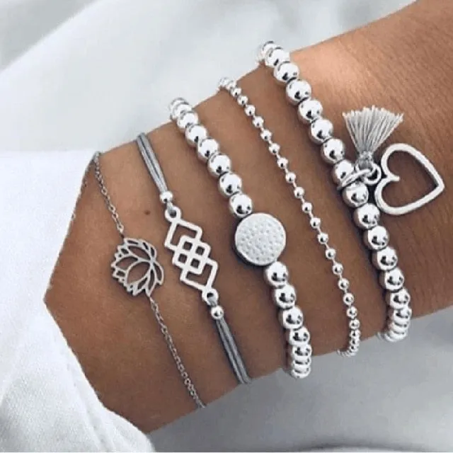 New Fashion Gothic Black Feather Lotus Bracelets Set