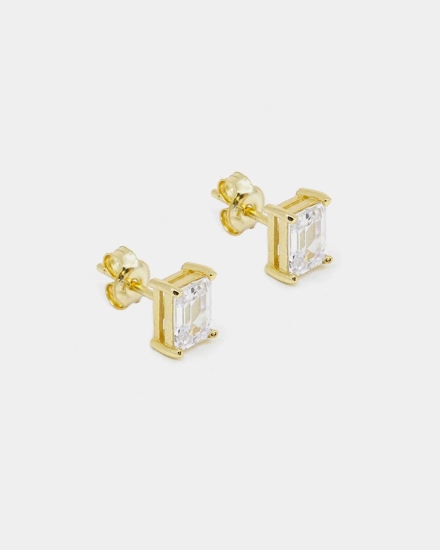 NXS Emerald Cut Earrings Iced Gold