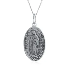 Our Lady Of Guadalupe Virgin Mary Pendant Necklace in Sterling Silver