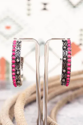 Pink Glen Haven Silvertone Hoop Earrings