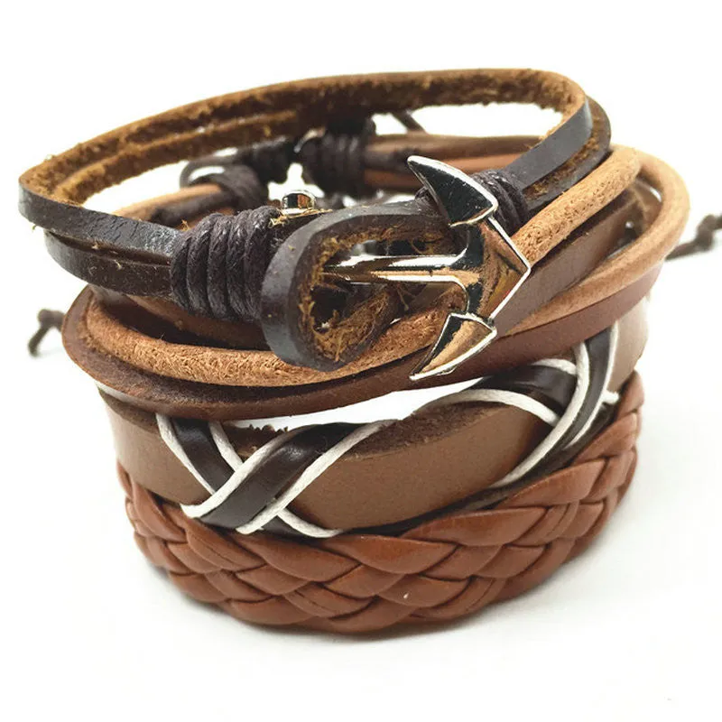 Punk Genuine Wrap Leather Bracelets Men For Women Cuff Jewelry Accessories