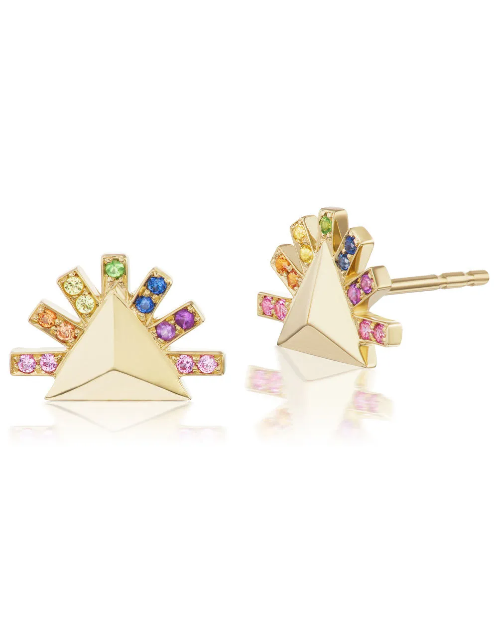 Rainbow Pyramid Sunburst Stud Earrings