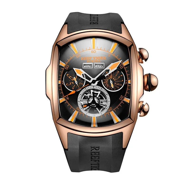 Reef Tiger/RT Top Brand Luxury Big Watch Blue Dial Mechanical Tourbillon Sport Watches Relogio Masculino RGA3069