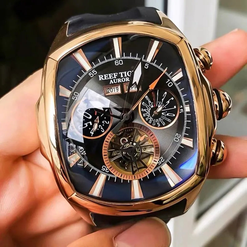 Reef Tiger/RT Top Brand Luxury Big Watch Blue Dial Mechanical Tourbillon Sport Watches Relogio Masculino RGA3069