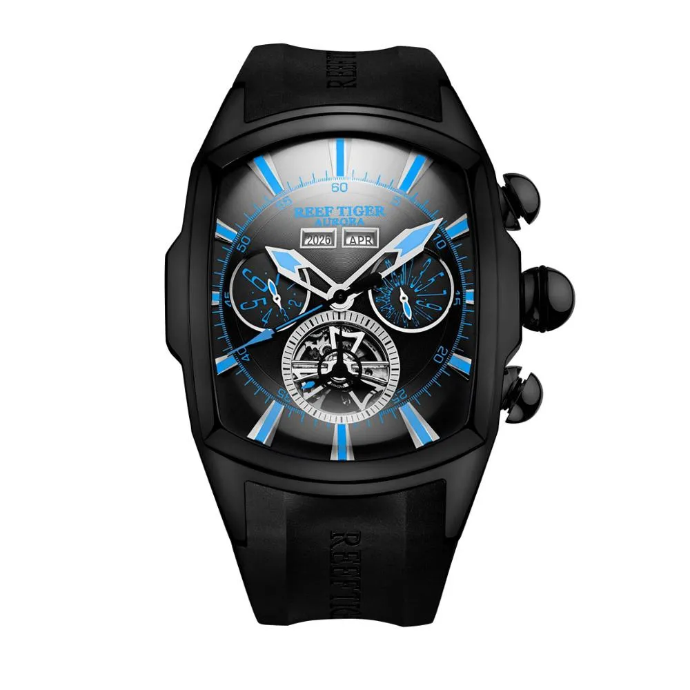 Reef Tiger/RT Top Brand Luxury Big Watch Blue Dial Mechanical Tourbillon Sport Watches Relogio Masculino RGA3069