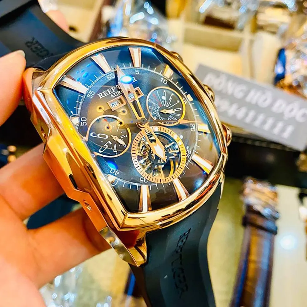 Reef Tiger/RT Top Brand Luxury Big Watch Blue Dial Mechanical Tourbillon Sport Watches Relogio Masculino RGA3069