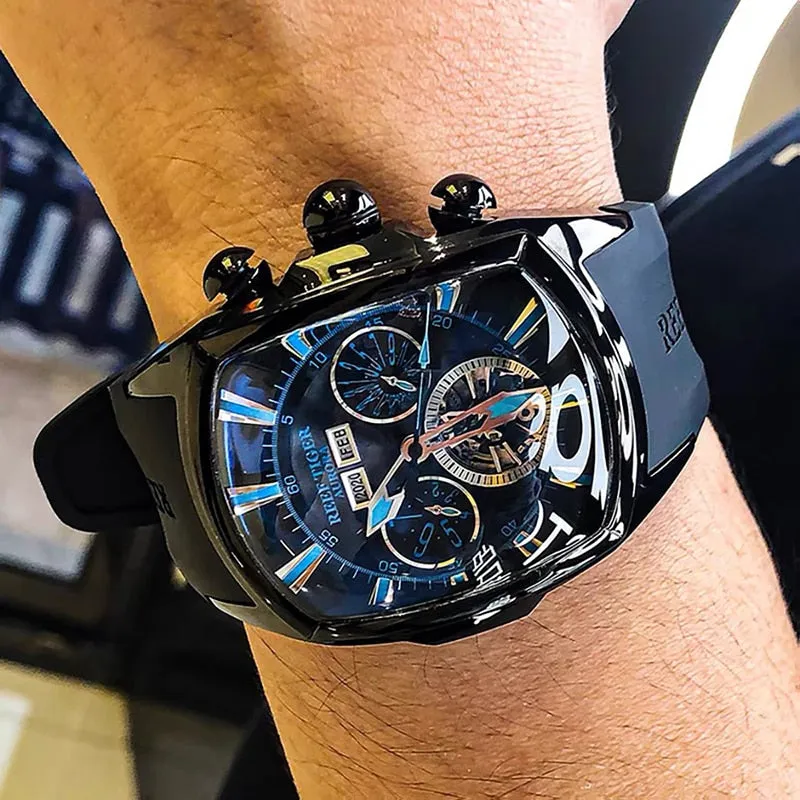 Reef Tiger/RT Top Brand Luxury Big Watch Blue Dial Mechanical Tourbillon Sport Watches Relogio Masculino RGA3069