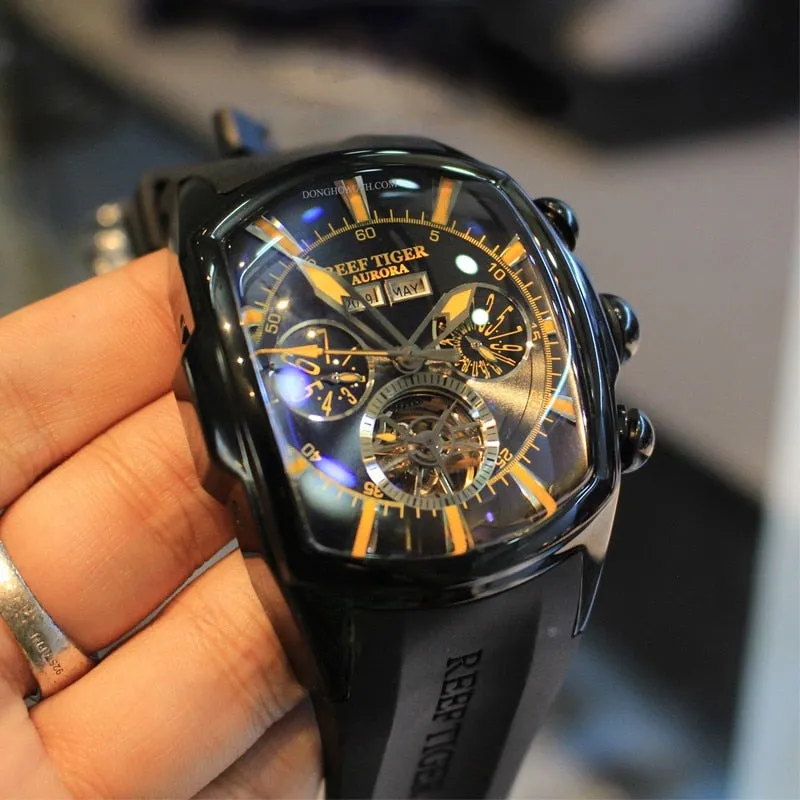 Reef Tiger/RT Top Brand Luxury Big Watch Blue Dial Mechanical Tourbillon Sport Watches Relogio Masculino RGA3069