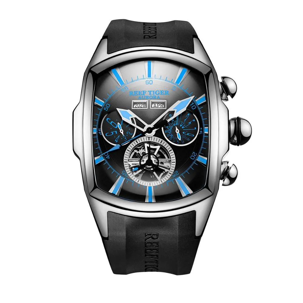 Reef Tiger/RT Top Brand Luxury Big Watch Blue Dial Mechanical Tourbillon Sport Watches Relogio Masculino RGA3069