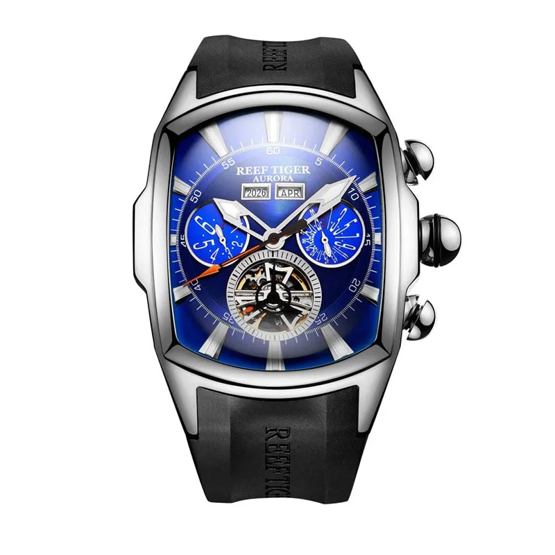 Reef Tiger/RT Top Brand Luxury Big Watch Blue Dial Mechanical Tourbillon Sport Watches Relogio Masculino RGA3069
