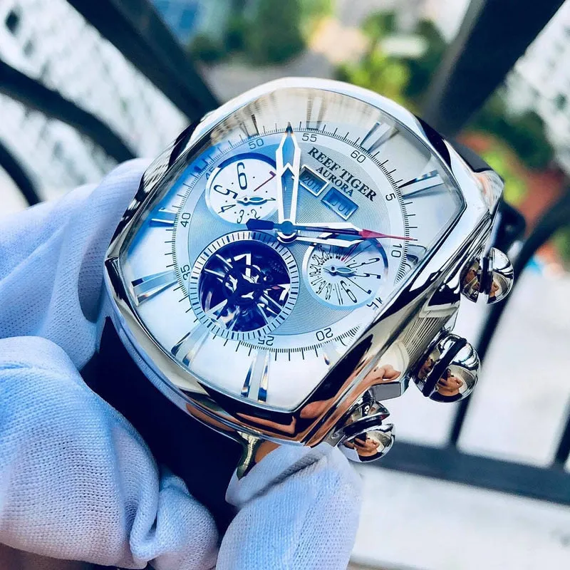 Reef Tiger/RT Top Brand Luxury Big Watch Blue Dial Mechanical Tourbillon Sport Watches Relogio Masculino RGA3069