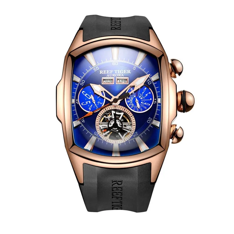 Reef Tiger/RT Top Brand Luxury Big Watch Blue Dial Mechanical Tourbillon Sport Watches Relogio Masculino RGA3069