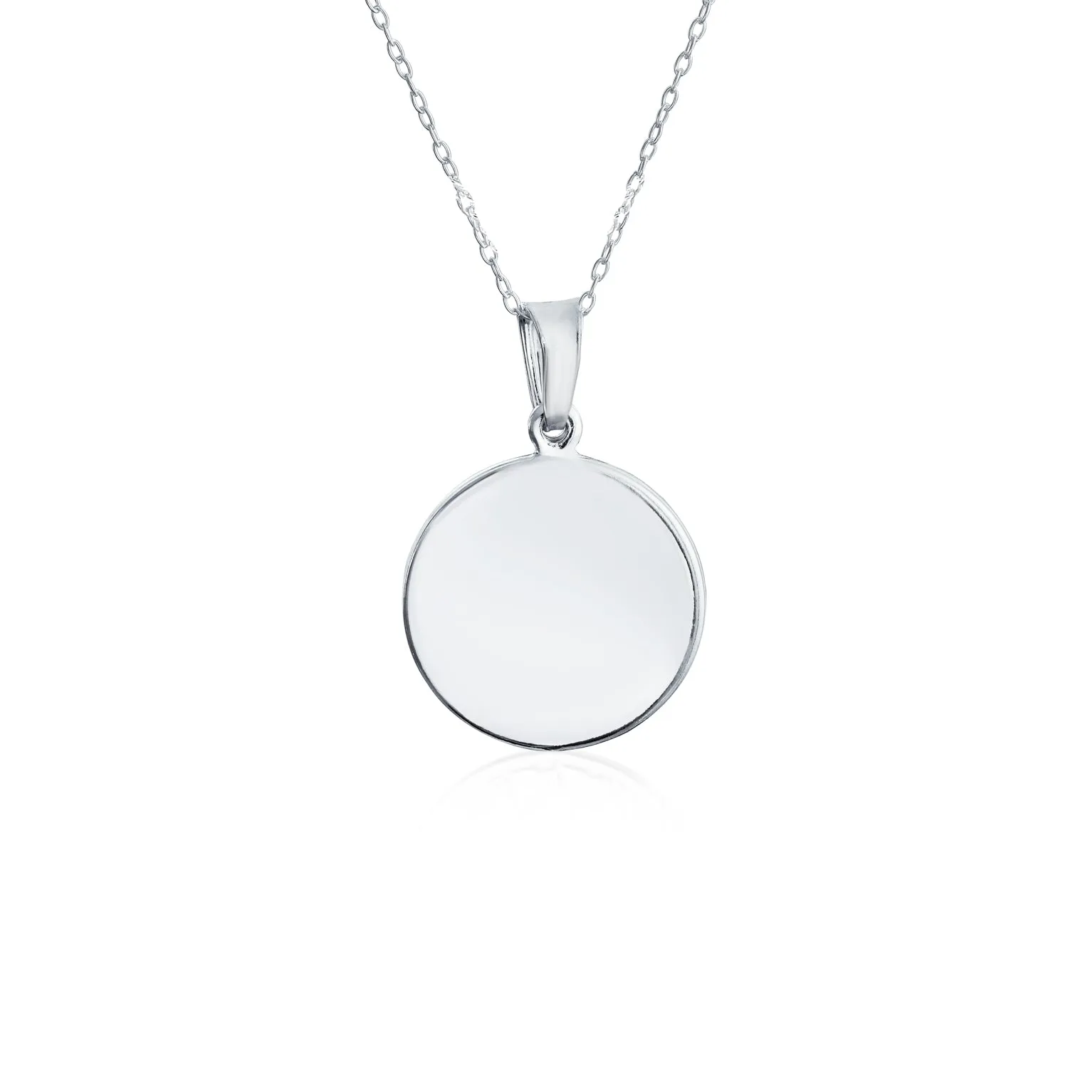 Religious Guardian Angel Cherub Pendant Necklace in Sterling Silver Round Disc Medal