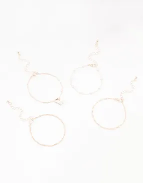 Rose Gold Stone Pearl Butterfly Bracelets 4-Pack
