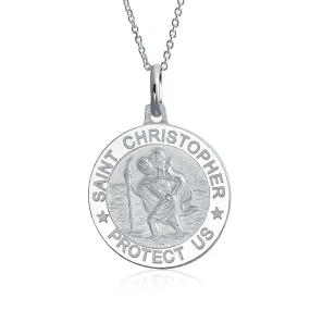Saint Christopher Pendant Necklace in Sterling Silver - Patron of Safe Travel Medal