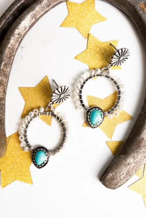 SALE! White and Turquoise Sea Cliff Pearl Beaded Hoop Earrings
