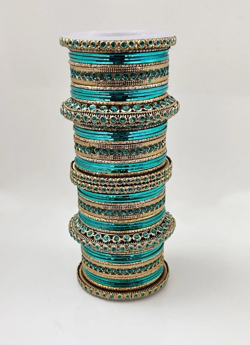 Sea Green Anitique Gold Double Bangle Set