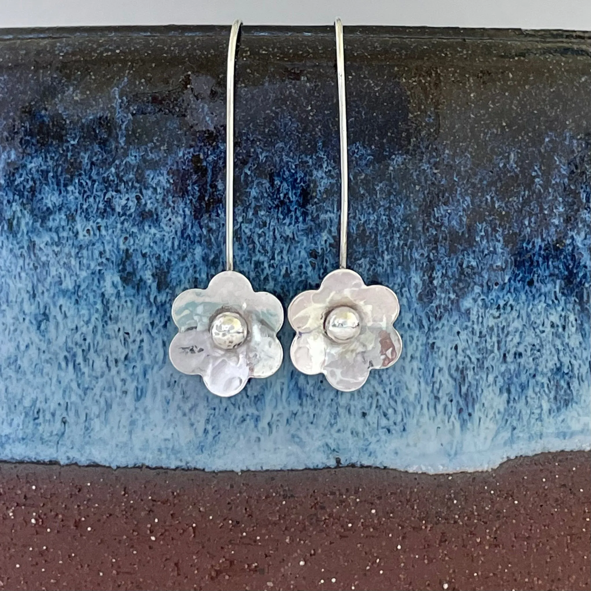 Silver Flower Threader Earrings