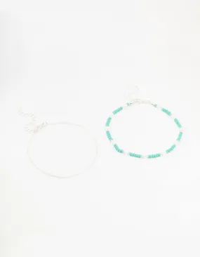 Silver Pearl Beaded Anklets 2-Pack