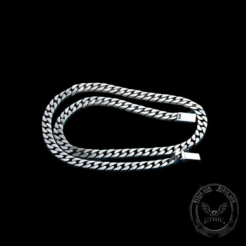 Simple Box Clasp Cuban Link Chain Sterling Silver Necklace