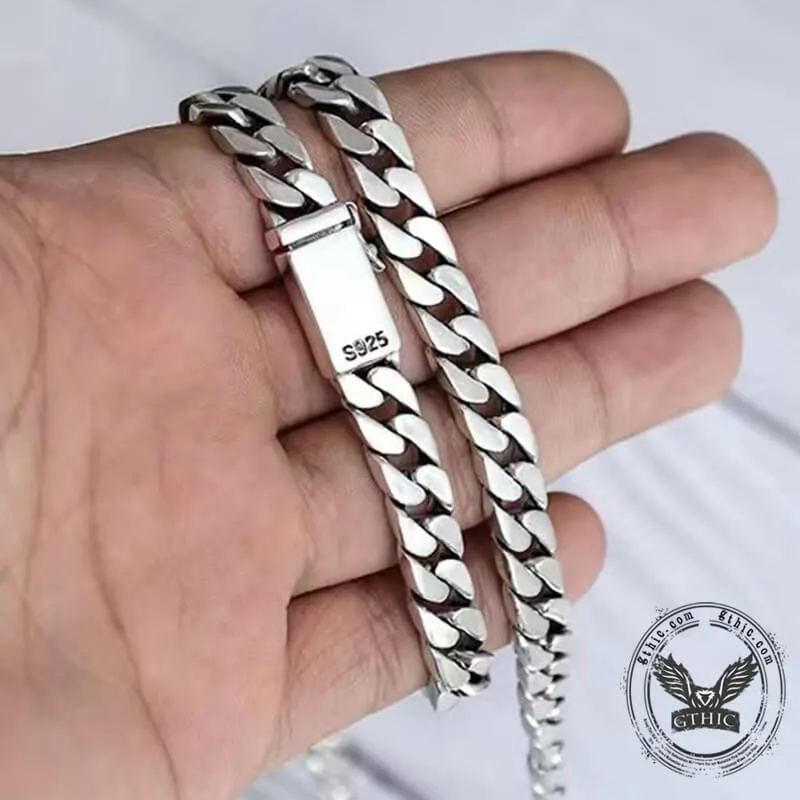 Simple Box Clasp Cuban Link Chain Sterling Silver Necklace